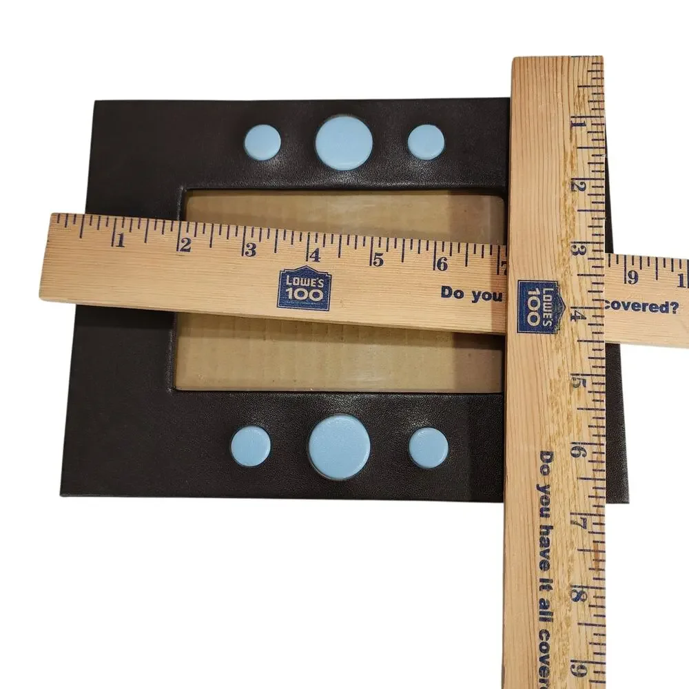 2 Sicura Italian Designs Picture Photo Frames Leather Brown Blue Circles 5x7 4x6